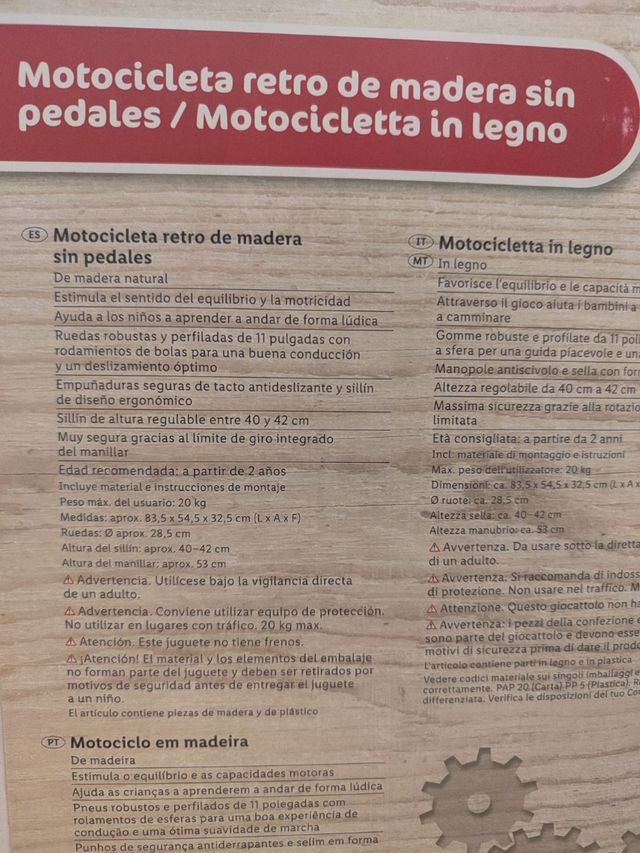 🆕 Motocicleta Retro de Madera sin Pedal