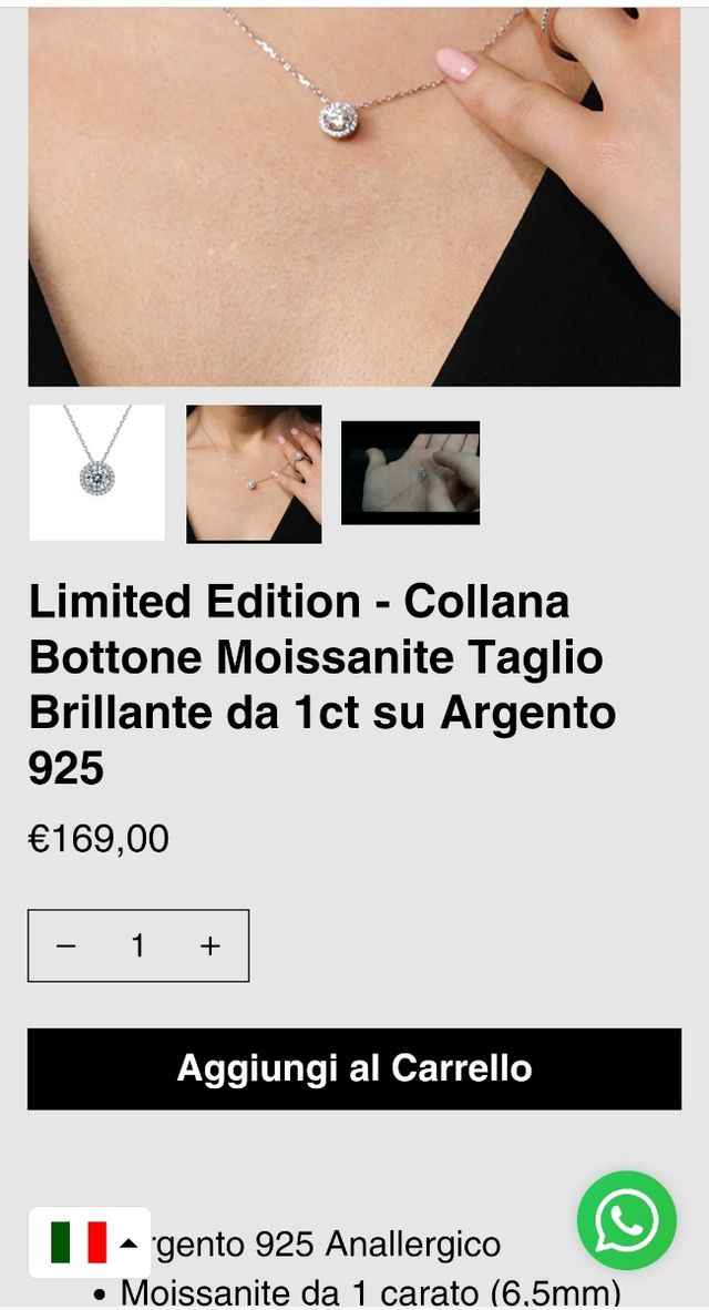 Collana diamante moissanite ct.1 su argento s925