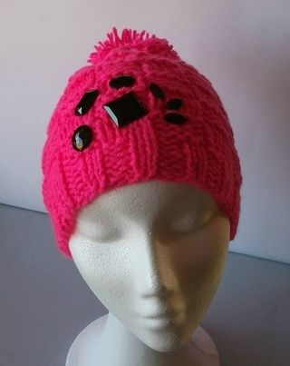Gorro de lana tejido a mano - Rosa flúor - NUEVO