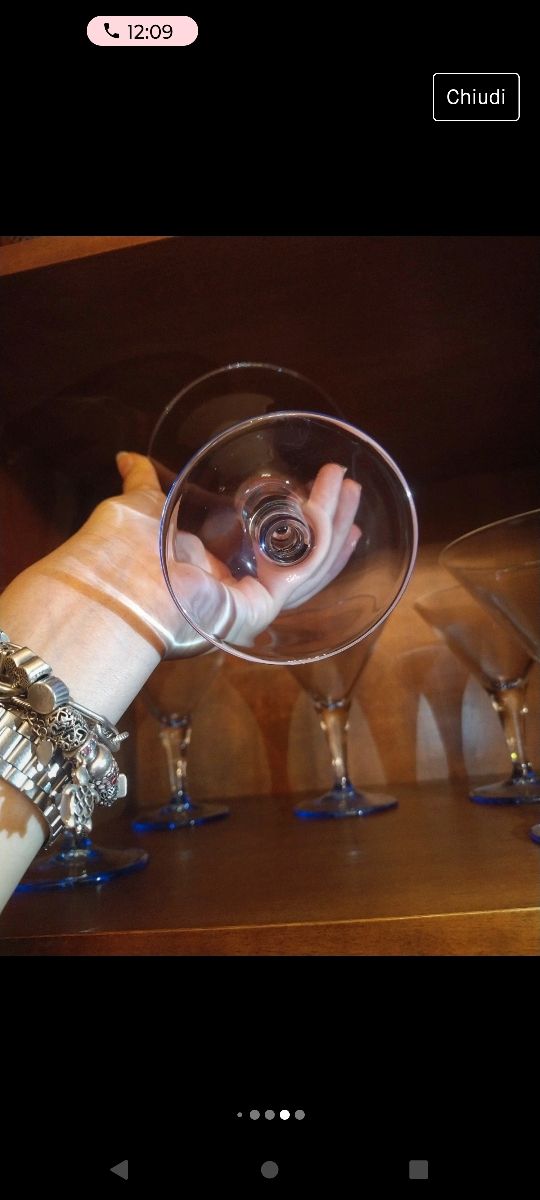 6 bicchieri coppe cono con stelo blu