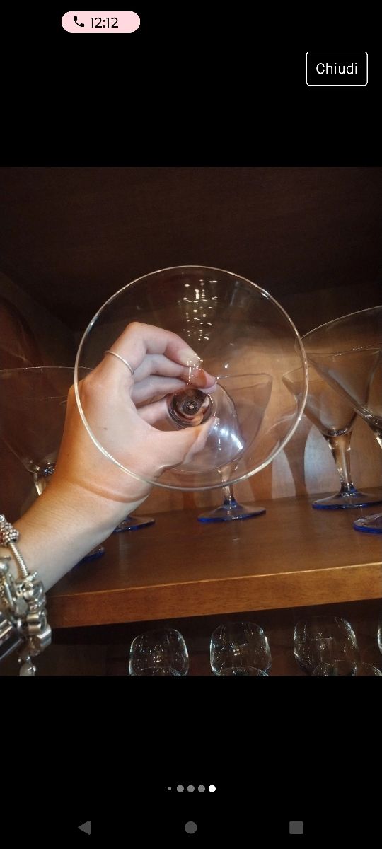 6 bicchieri coppe cono con stelo blu