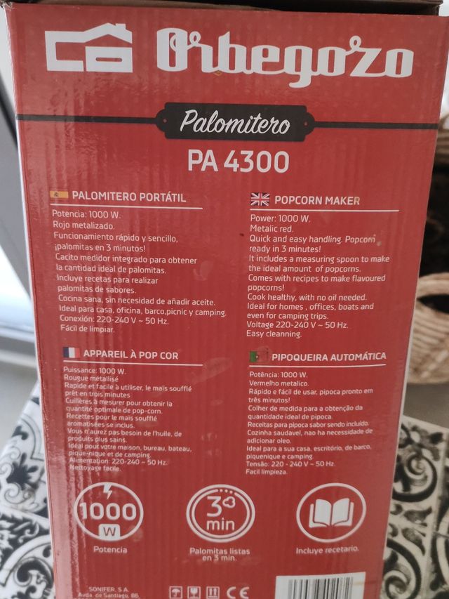 Palomitero orbegozo 1000w