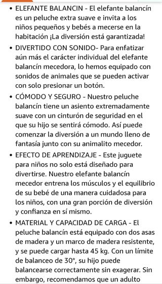 Balancín/mecedora elefante con sonido