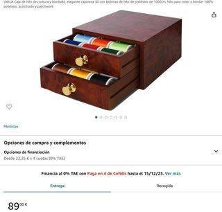 Caja de madera de hilo de costura y bordado