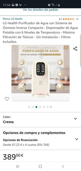 Filtro con 6 temperaturas sin instalación.