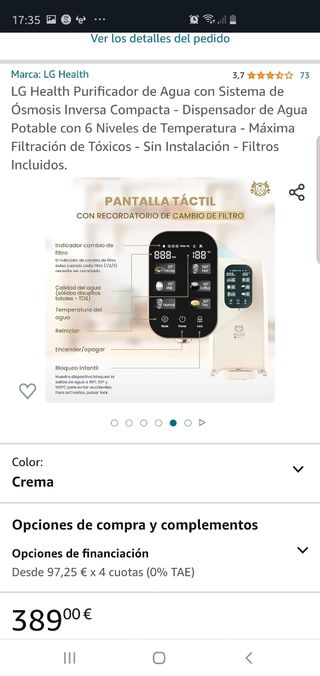 Filtro con 6 temperaturas sin instalación.