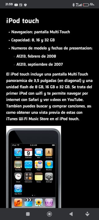 iPod touch 1ª generación Modelo A1213 Peana A1256