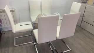 Juego sillas de comedor piel blanca