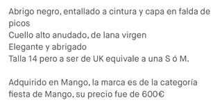 Oferta !! Abrigo negro largo lana