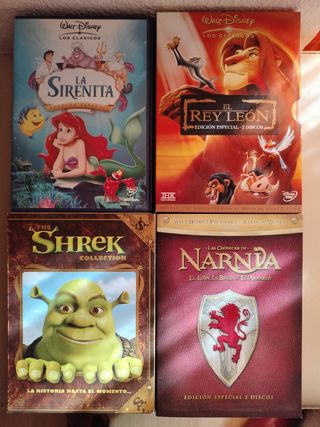 DVD Disney La Sirenita, El Rey León, Shrek,Narnia