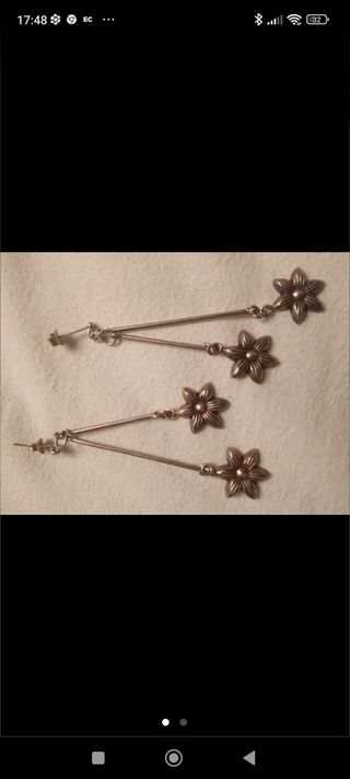 Pendientes flor largos  de plata