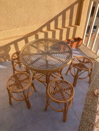 Juego de Terraza de mimbre Años 80