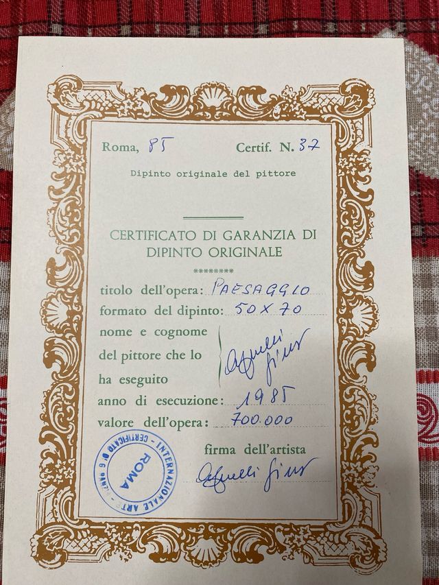 quadro naif 70x50 con certificato Agnelli Gino