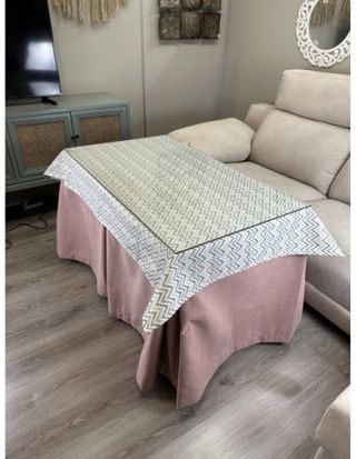 MESA CAMILLA + TARIMA + CRISTAL +ENAGUAS