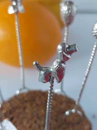 Juego 6 pinchos o tenedores aperitivos plata 925