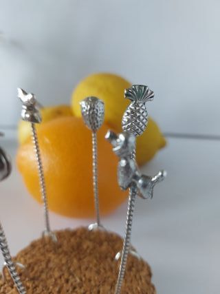 Juego 6 pinchos o tenedores aperitivos plata 925