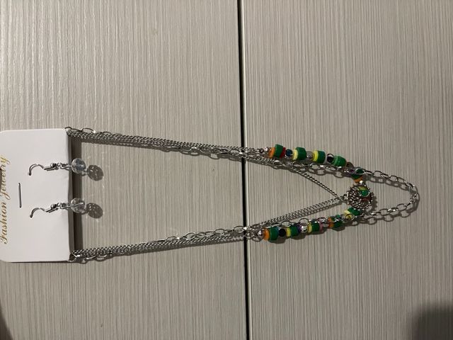 collana argento a tre giri con orecchini