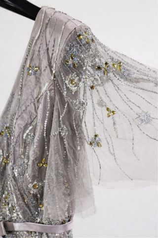 Vestido de fiesta pedreria La Sposa talla 46 plata