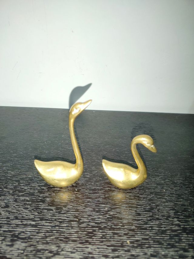 Antiguas pareja figuras esculturas bronce cisnes