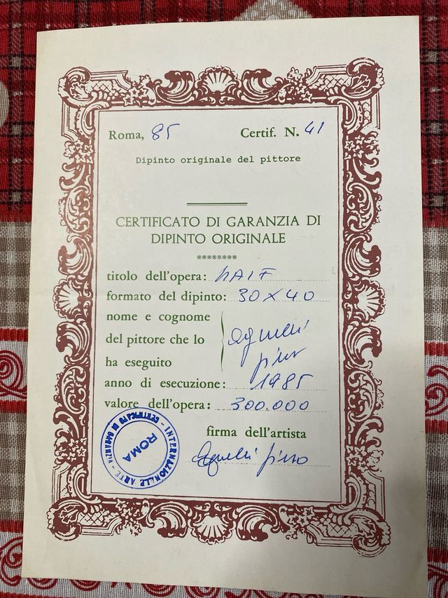 quadro 40x30 con certificato Agnelli Gino