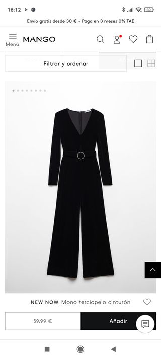 Mono terciopelo negro talla XXL de esta temporada