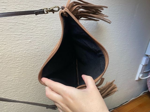 bolso bandolera flecos marron