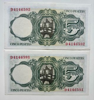 PAREJA CORRELATIVA 5 Pesetas 1951 SC-