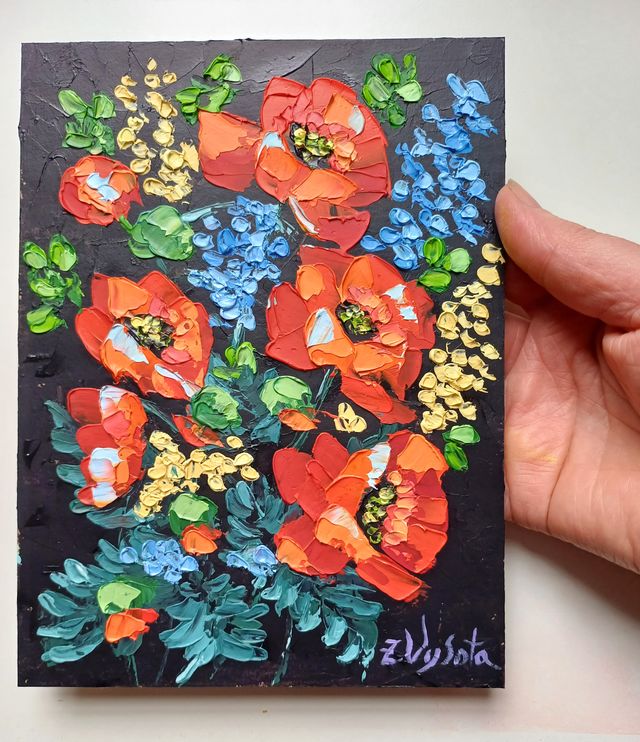 Flores Oleo Sobre Cartón Pintura Nueva Firmada