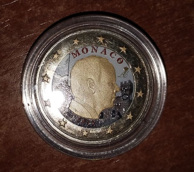 Moneda 2 euros Mónaco 2012 coloreada