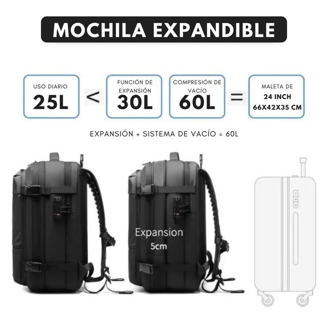 MOCHILA de VIAJE con SISTEMA de VACÍO. AMPLIABLE