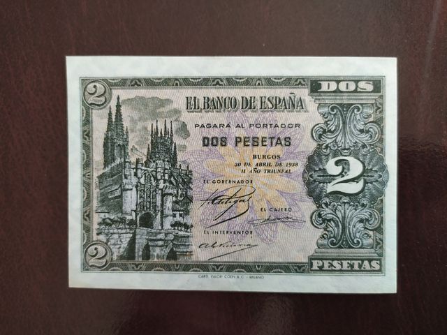 Billete de 2 pesetas de 1938.