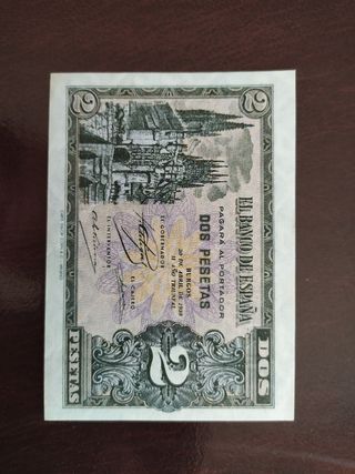 Billete de 2 pesetas de 1938.