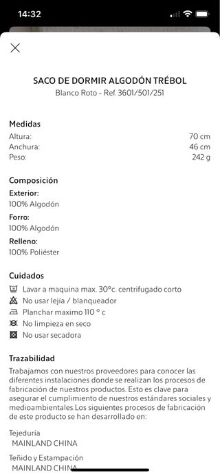 saco de dormir bebé Zara Home