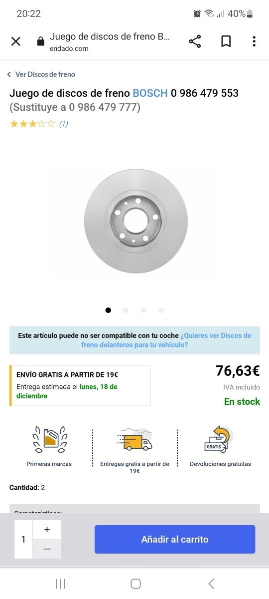 Discos de freno bosch para renault