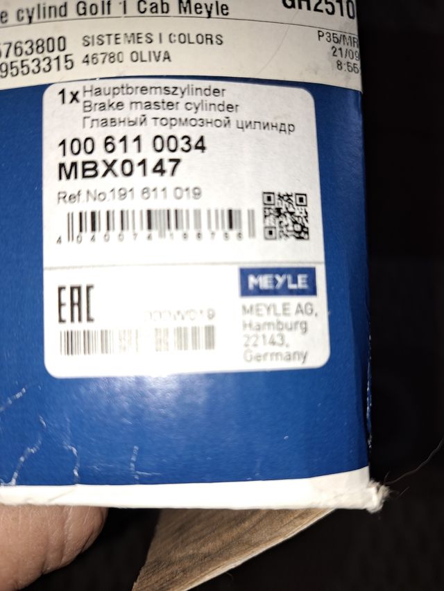 Golf cabrio mk1. Cilindro maestro