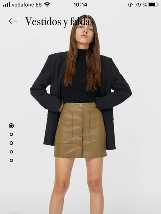 Minifalda efecto piel color kaki