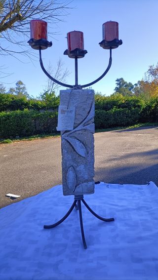 Porta candele in pietra e ferro battuto