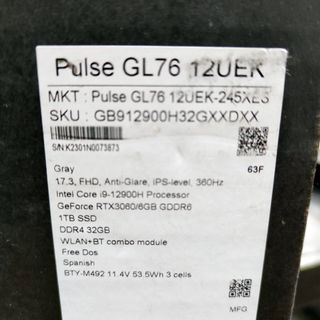 ORDENADOR PORTATIL MSI Pulse GL76 - i9-12900H/32GB