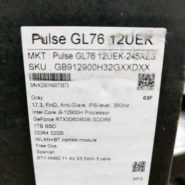 ORDENADOR PORTATIL MSI Pulse GL76 - i9-12900H/32GB