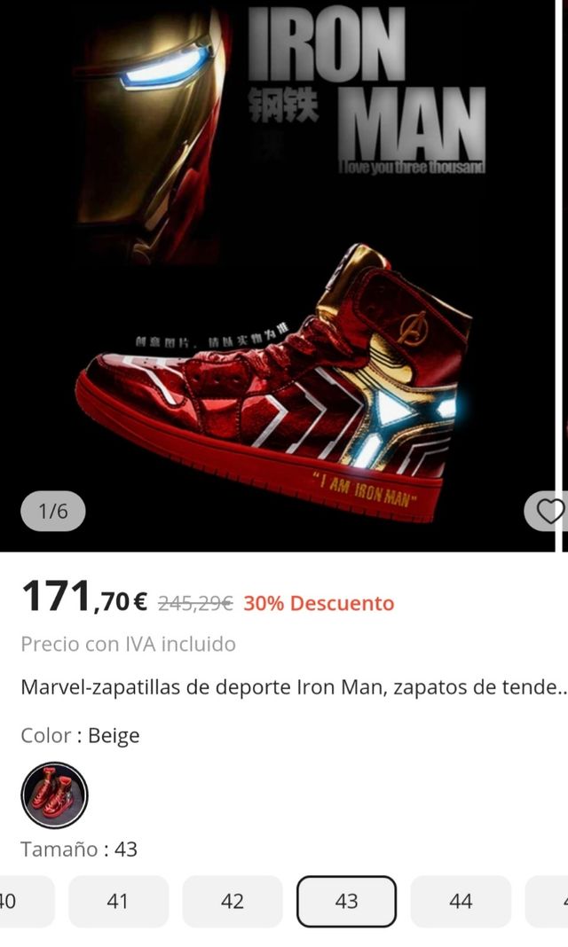 Zapatillas zapatllas Iron Man talla 43