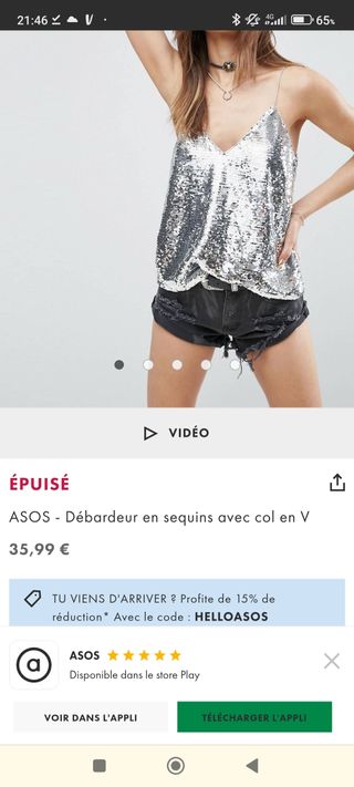 Top lentejuelas plata asos