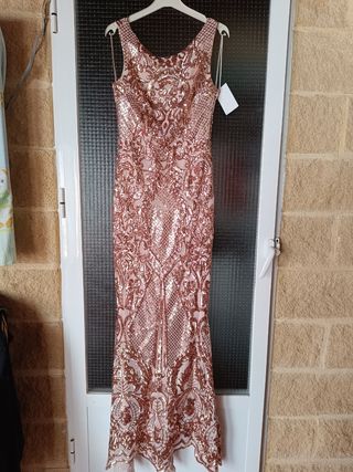 Vestido fiesta lentejuelas dorado 38