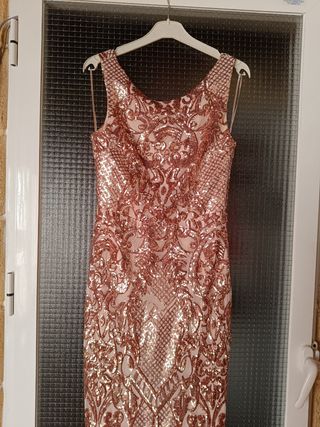 Vestido fiesta lentejuelas dorado 38