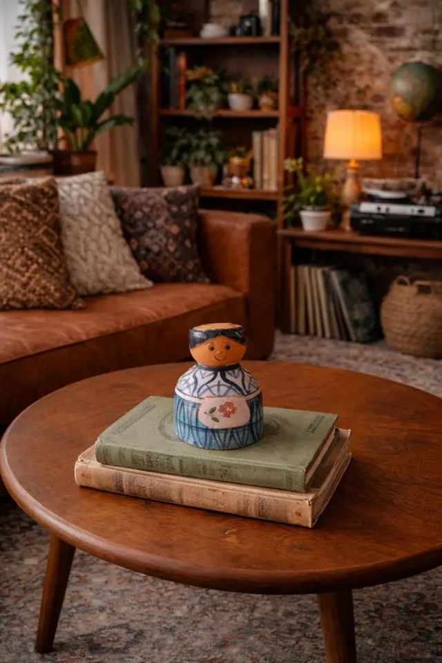 MUÑECA DE TERRACOTA FOLK PINTADA A MANO VINTAGE