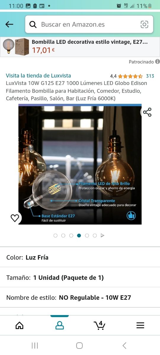 2 bombillas Led GLOBO 10W E 27