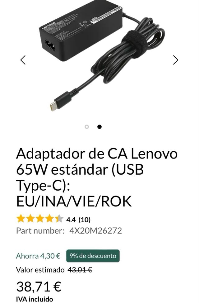 Cargador portátil Lenovo USB-C 65W