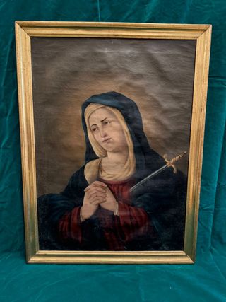 Antigua Dolorosa pintada sobre óleo XIX.