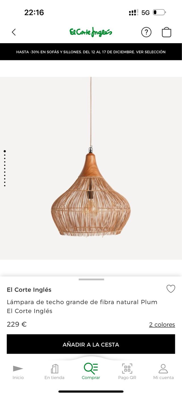 Lampara techo de fibra natural Bambú