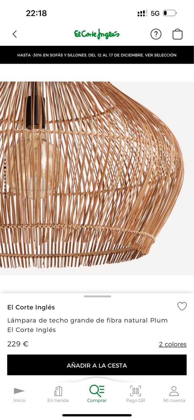 Lampara techo de fibra natural Bambú