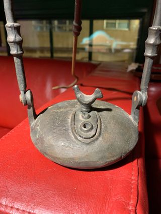 lámpara, minera, candil, bronce, antigüedad